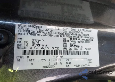 2015 Ford Focus Se z USA, uszkodzony, nr VIN 1FADP3F25FL350034